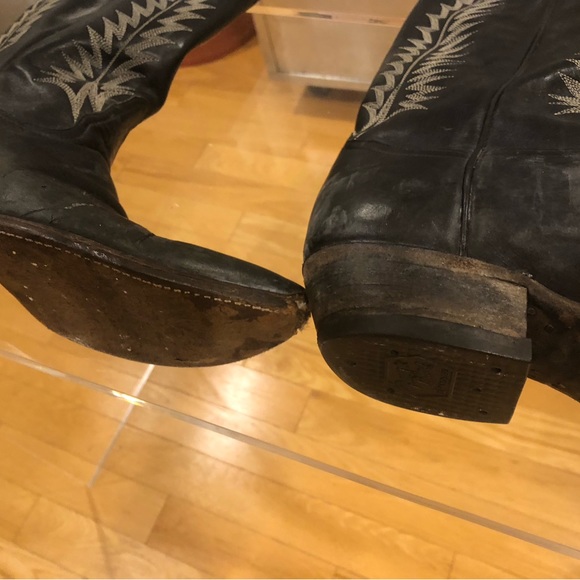 Leather Tony Lama Boots; Size 10. Worn with lots of old wear marks as pictured. - Picture 8 of 14